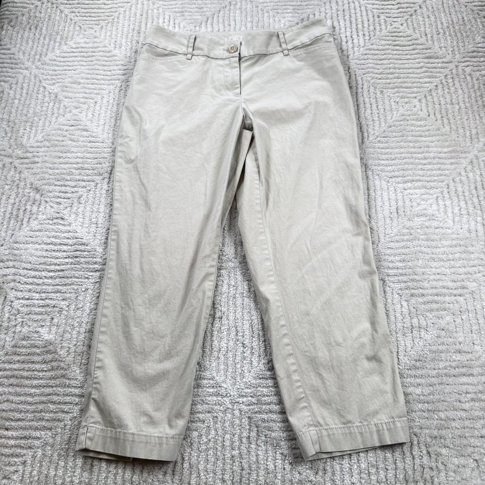 Ann Taylor Loft Curvy Crop Pants Women's 4 Tan Khaki Cotton Stretch Workwear